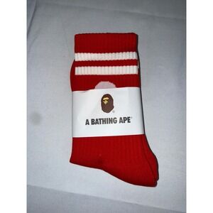 A Bathing Ape BAPE Crew Socks Red White Ape Head Logo Athletic Ribbed Streetwear